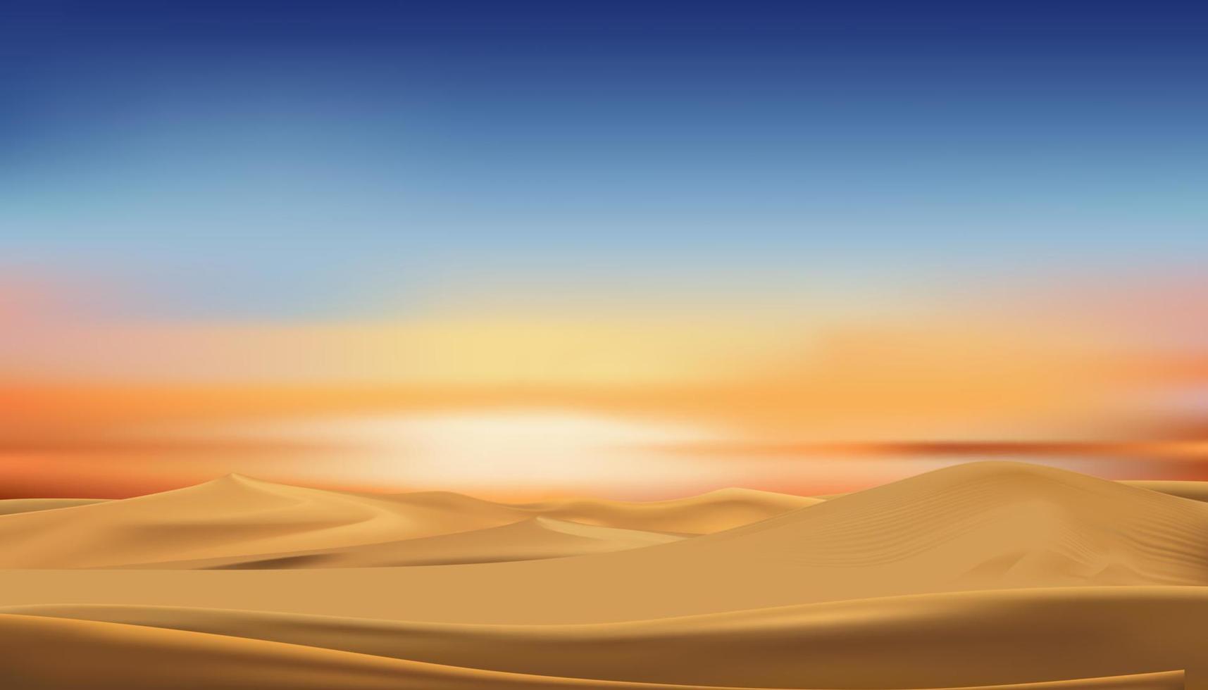 Vector Desert landscape in evening with Sunset,Natural Sky line in Blue,Pink,Yellow.Template backdrop banner design for Product,Advertising,Travel for Spring Summer background