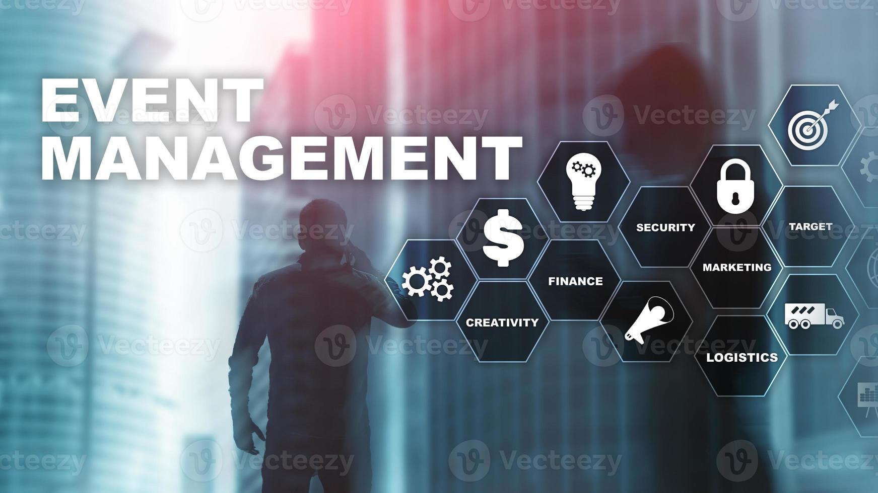 Event management Concept. Event management flowchart. Event management related items. Mixed media business. photo