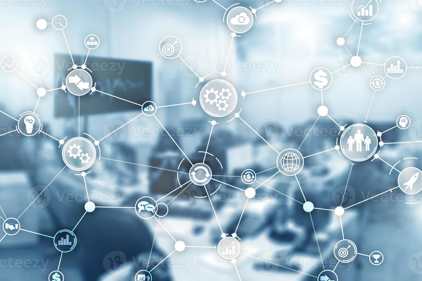 Business process structure industrial workflow diagram automation innovation concept on blurred office photo