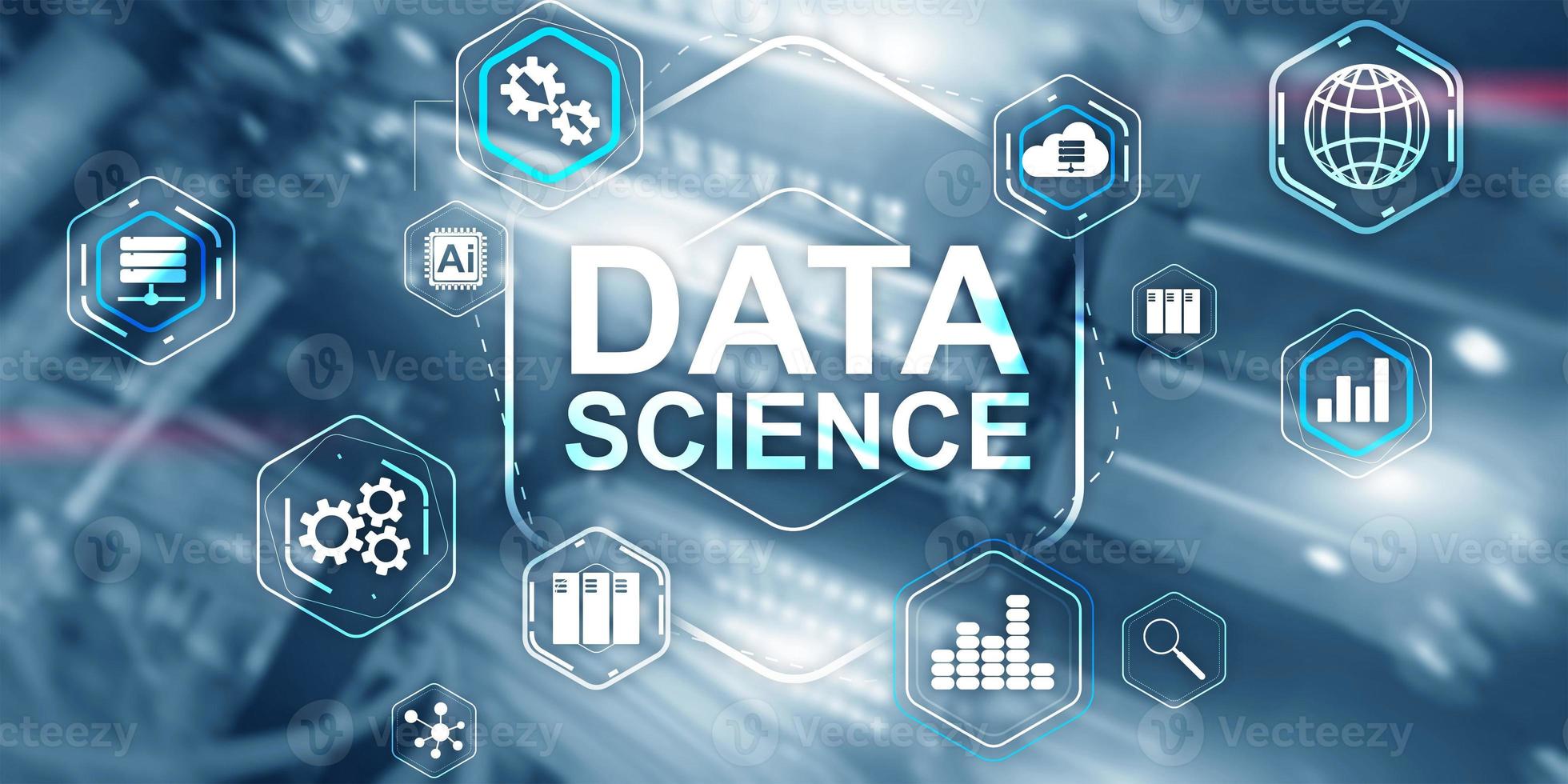 Big data center analyzes data science. Background for presentation. photo