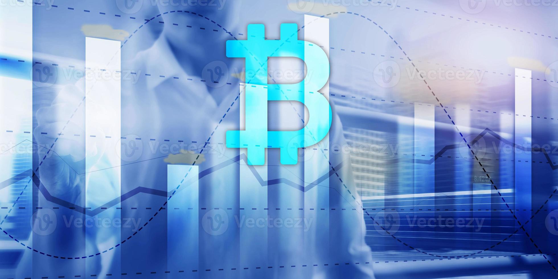 Bitcoin and diagram. Crypto Icon on futuristic background. Trading exchange stock market investment. photo