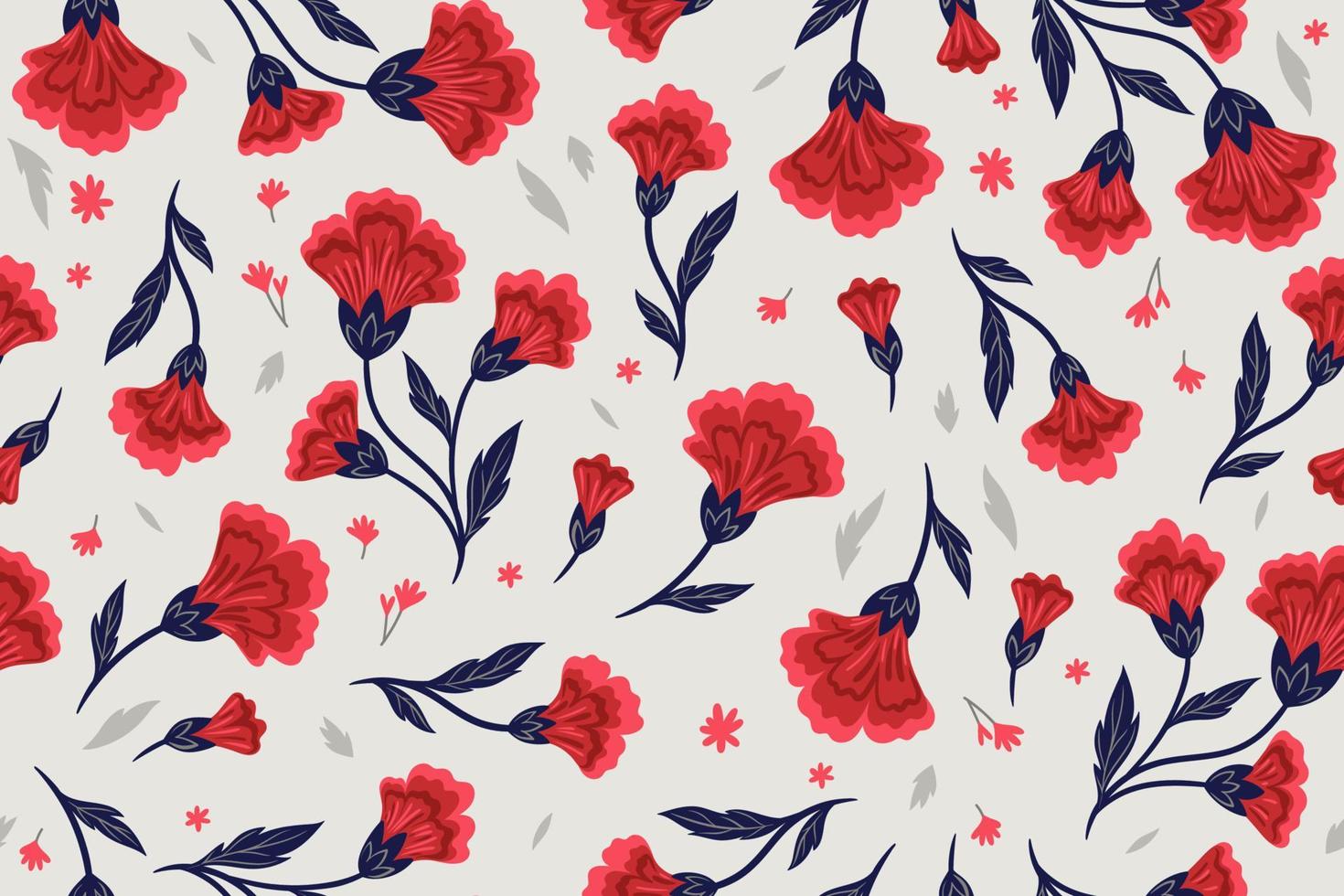 Seamless pattern with red flowers on a gray background. Vector graphics.