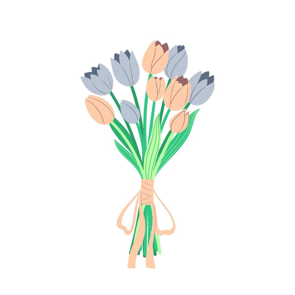 Bouquet of tulips isolated on white background. Vector graphics.