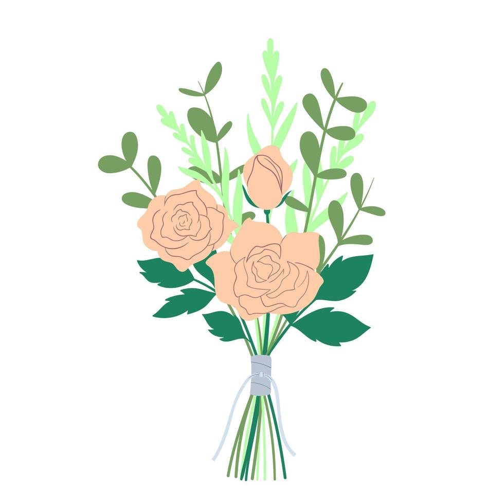 Bouquet of different flowers isolated on white background. Vector graphics.