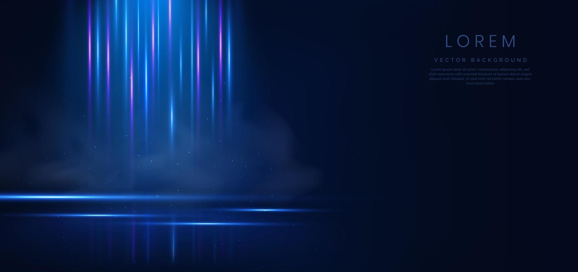 Abstract technology futuristic light blue neon light and smoke on dark blue background. vector