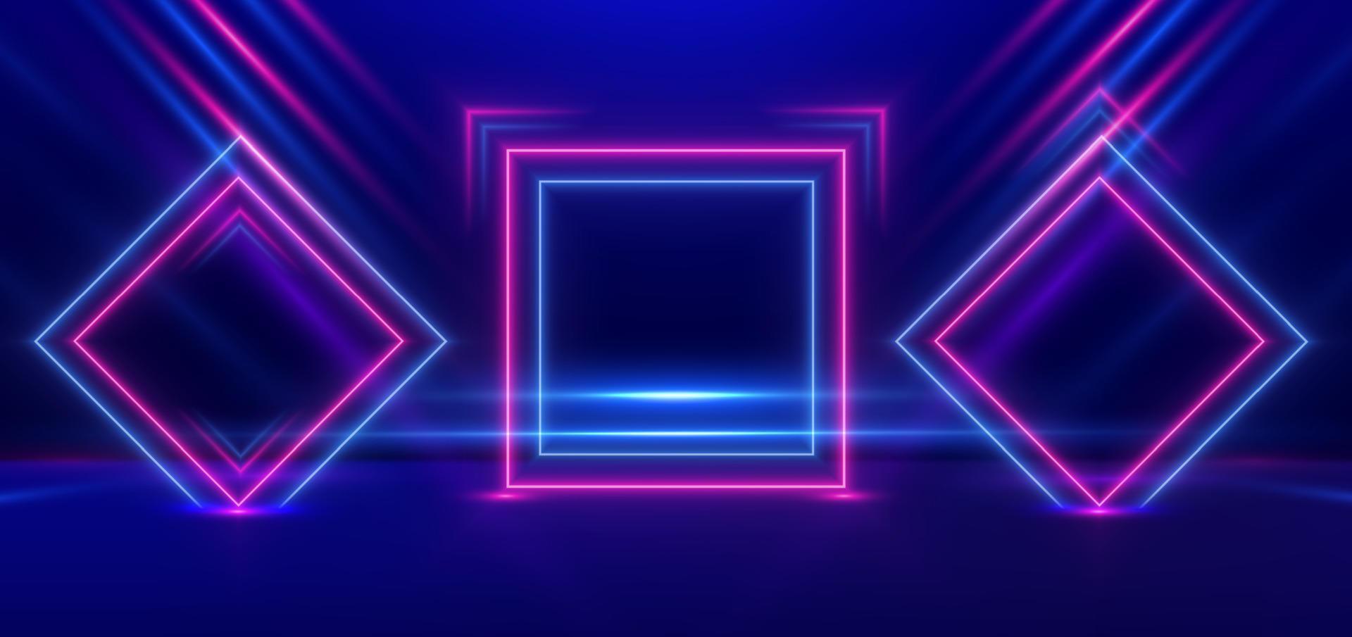 resumen tecnología futurista neón cuadrado marco brillante azul y rosado ligero líneas con velocidad movimiento difuminar efecto en oscuro azul antecedentes. vector