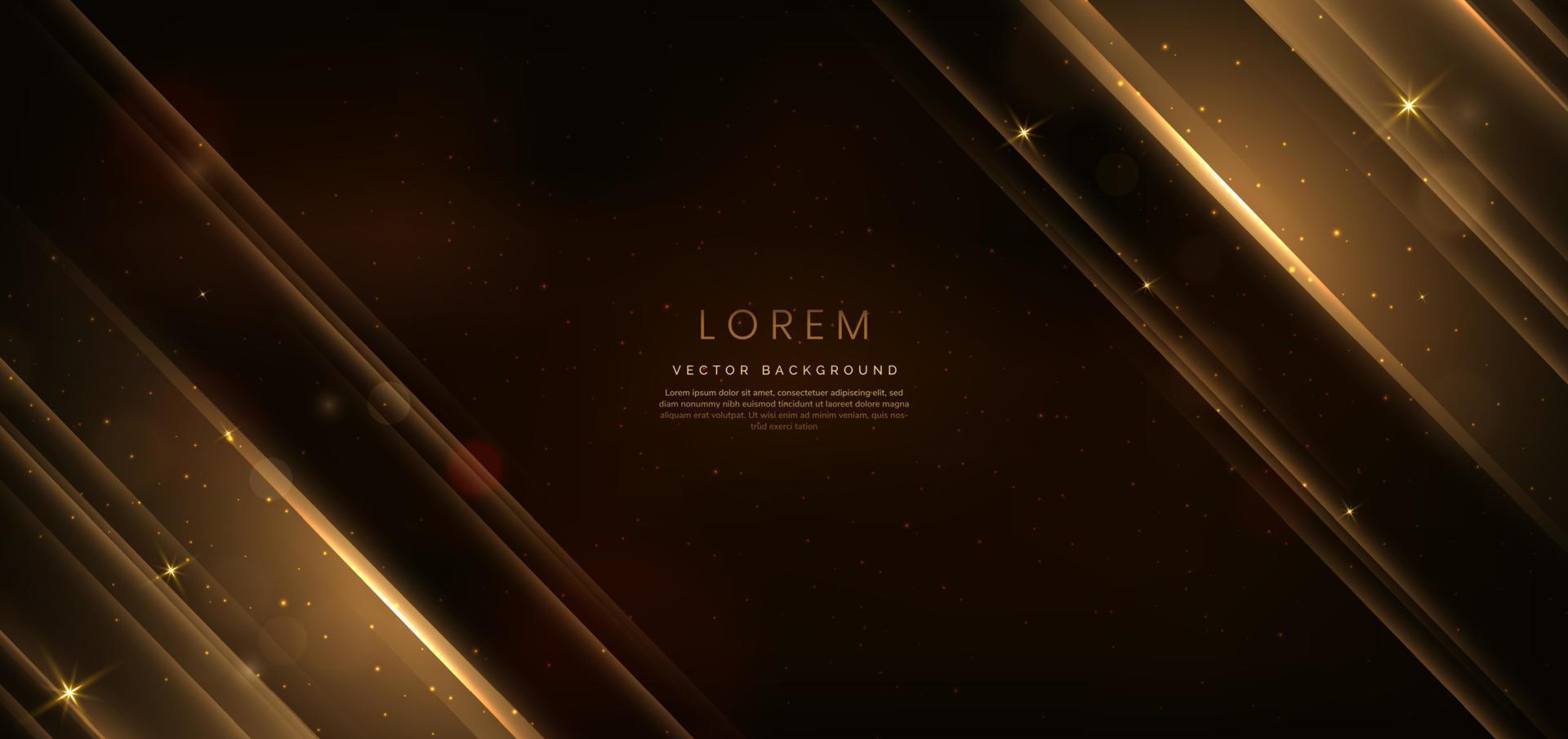 Elegant dark brown background with golden diagongl line and lighting effect sparkle. Luxury template award design. vector