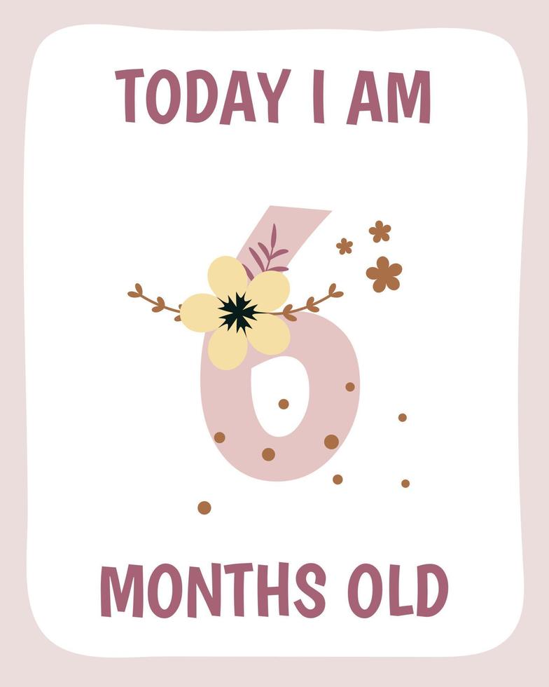 6 months Birthday party invitation with flowers. vector