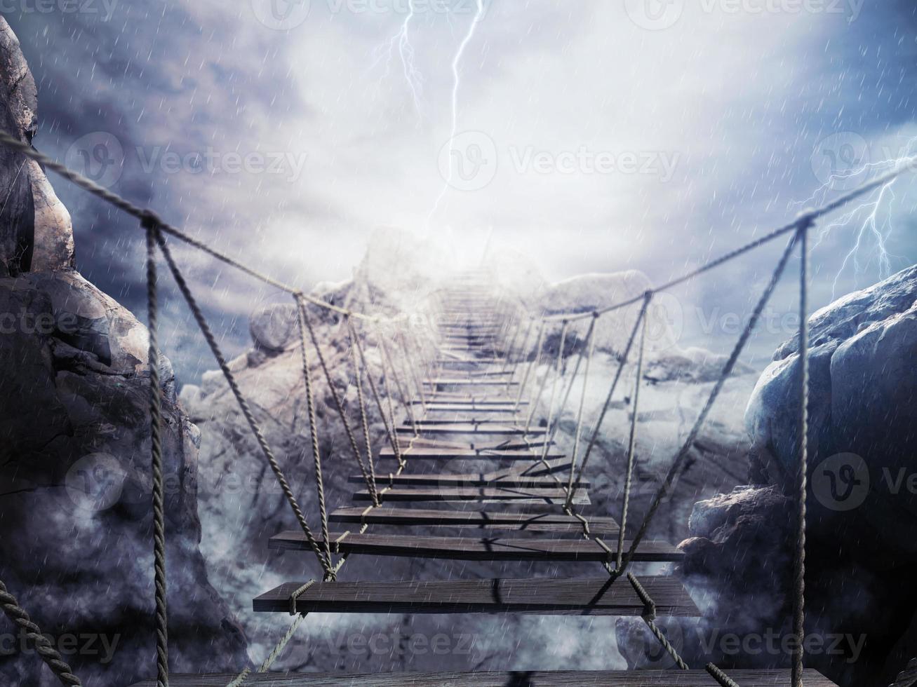 3D Rendering unstable bridge during a thunderstorm photo