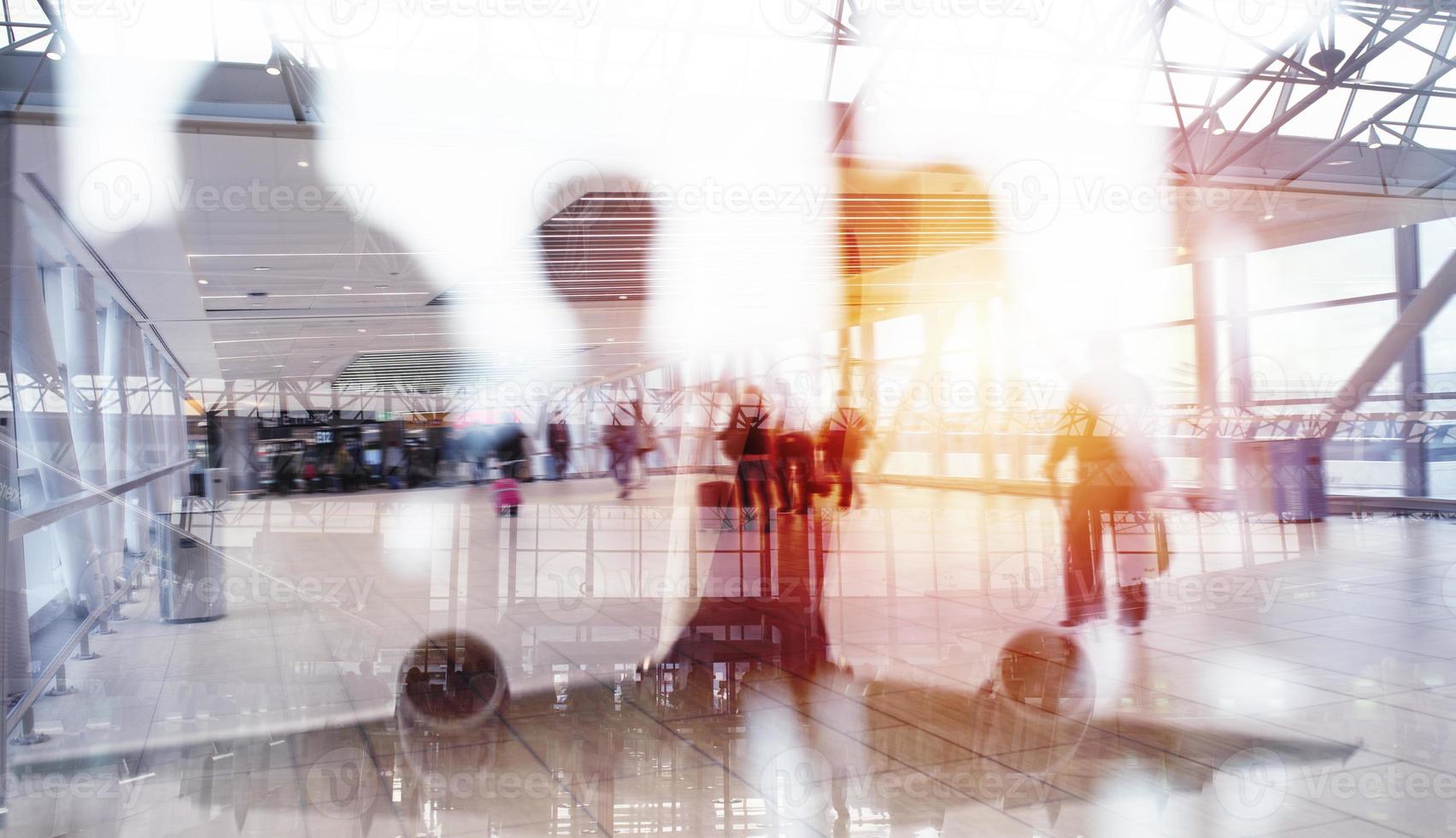 Modern airport with blur effects. double exposure photo