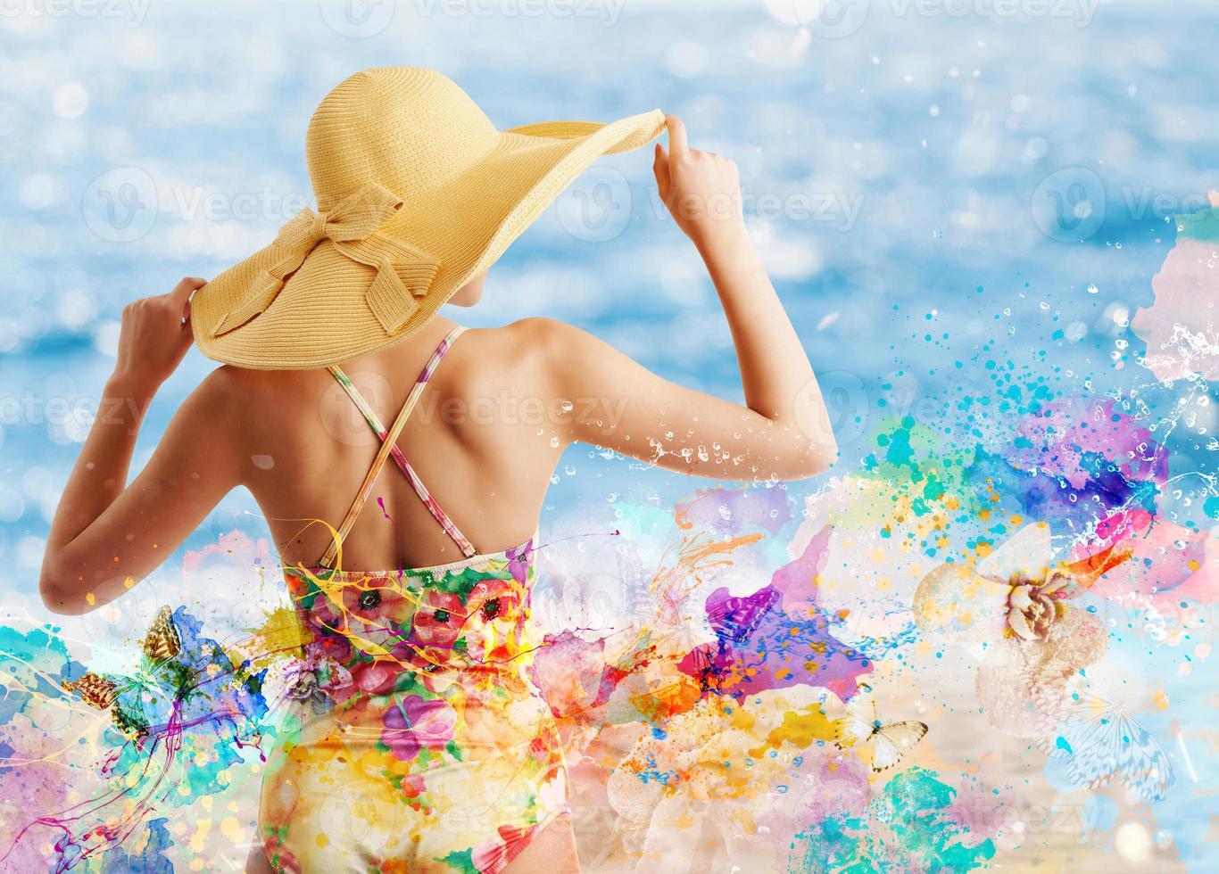 Girl with swimsuit with splash colorful effect photo