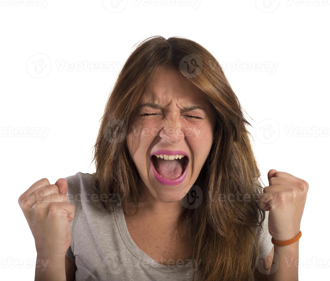 Aggressive businesswoman screams photo