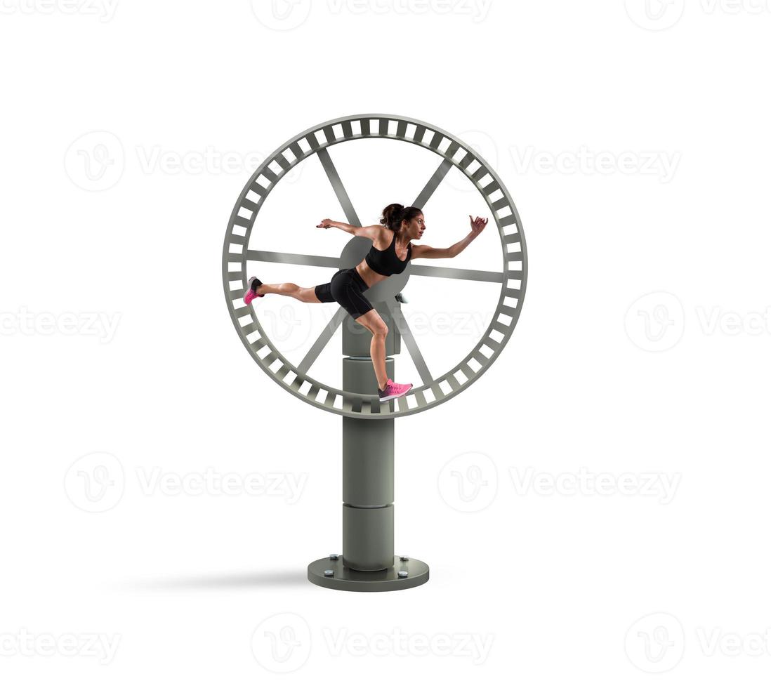 Athletic woman runs in a looping wheel. concept of sport routine photo