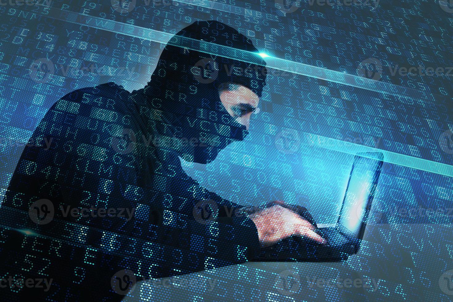 Hacker creates a backdoor access on a computer. Concept of internet security photo