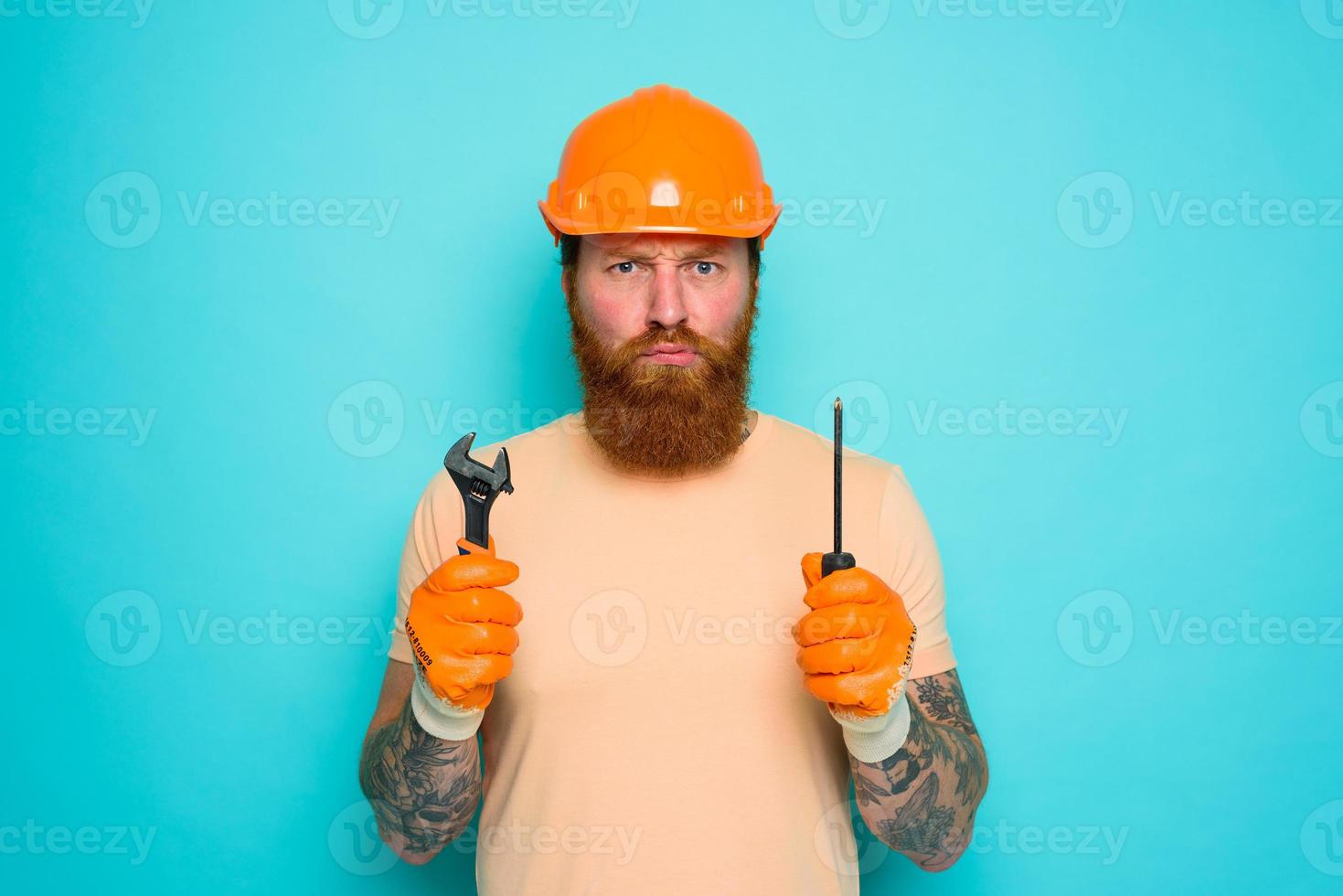 Incompetent worker is unsure and confused about his work photo