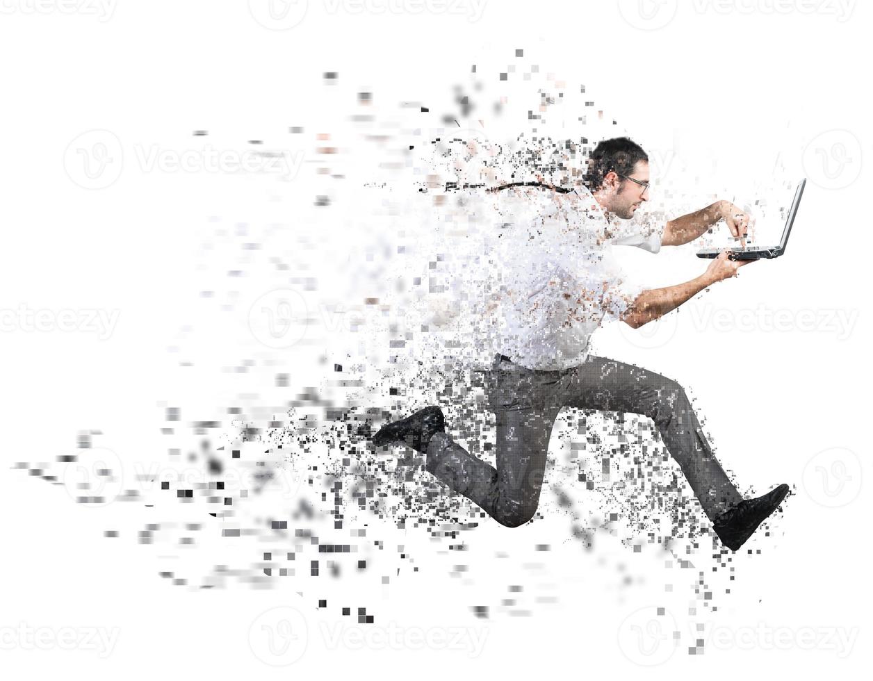 Fast internet connection concept with running businessman photo