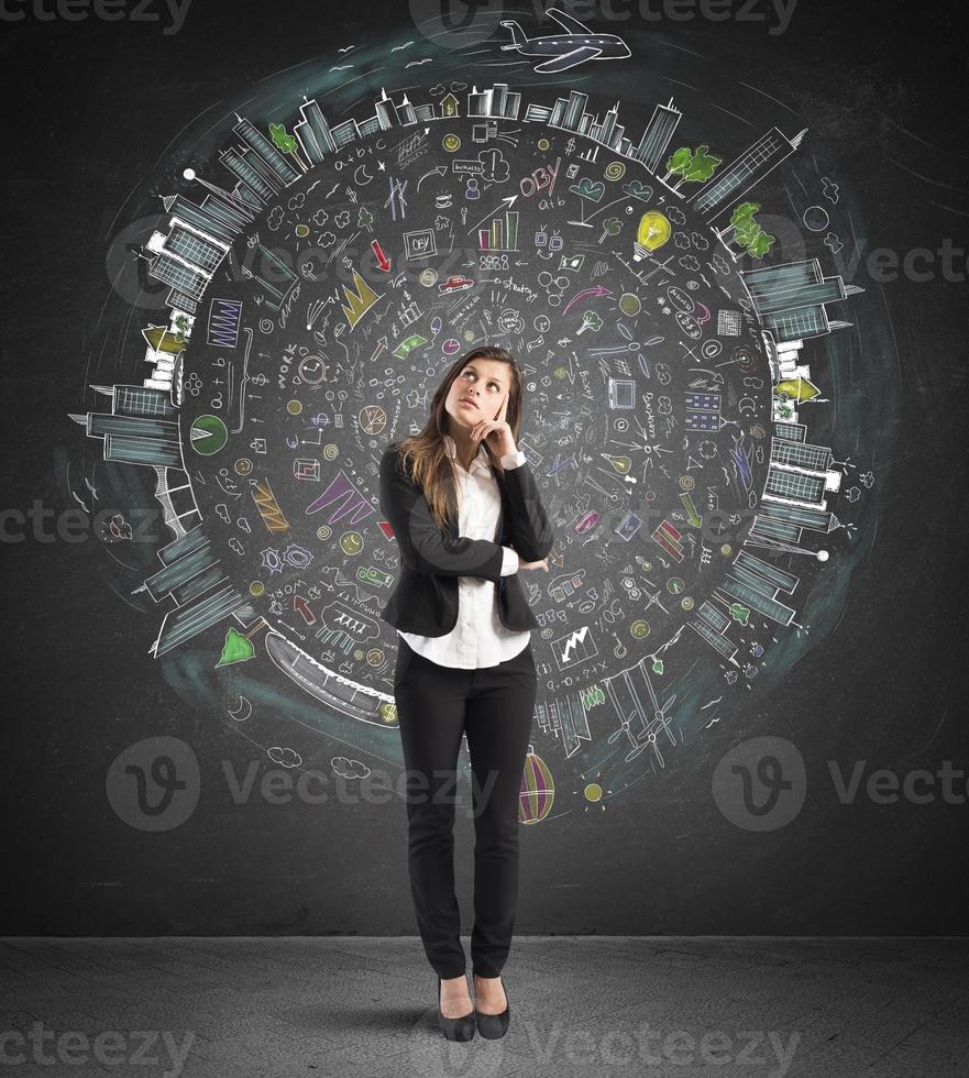Businesswoman thinks business world photo