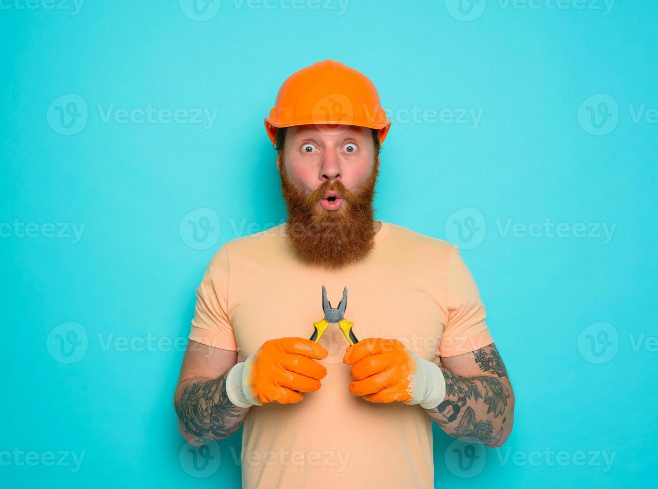 Incompetent worker is unsure and confused about his work photo