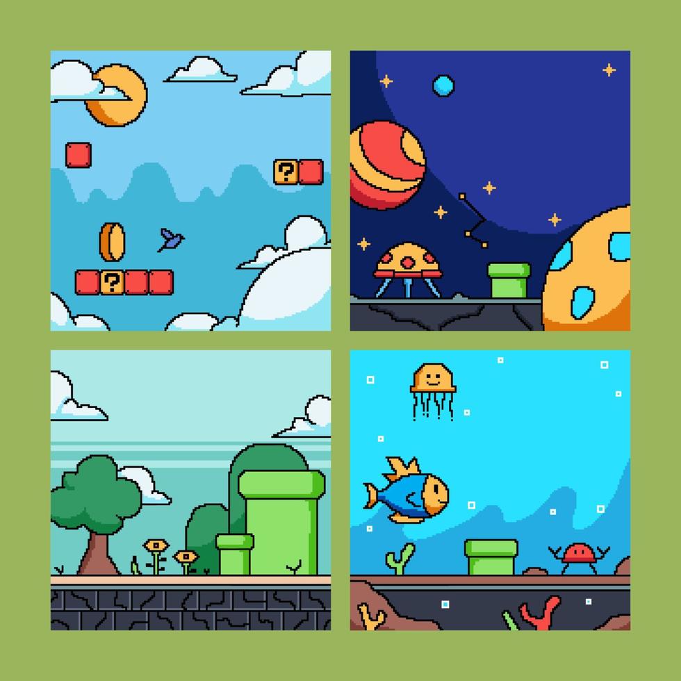 Arcade Game Pixelated Scene Social Media Post vector