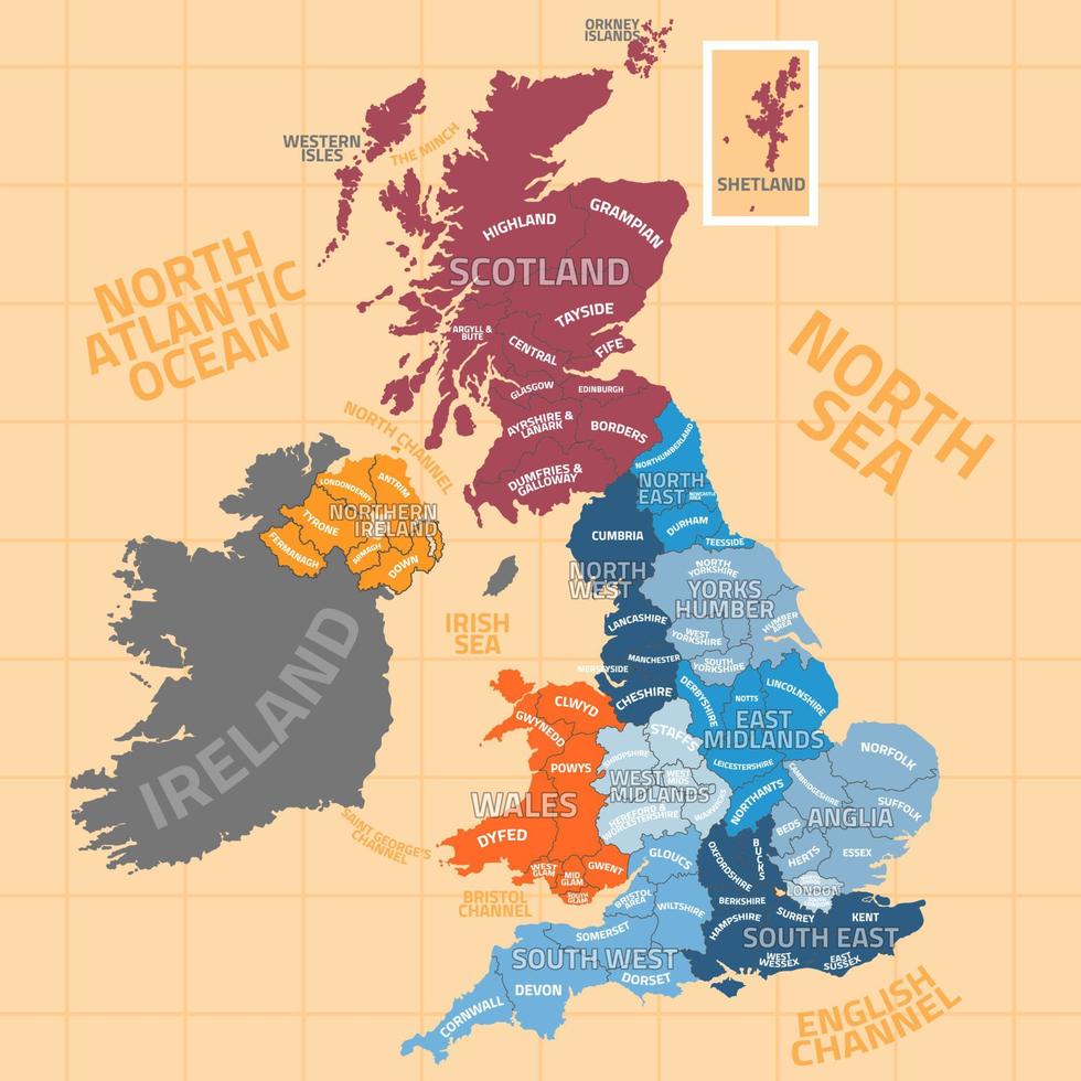 unido Reino mapa con región fronteras vector