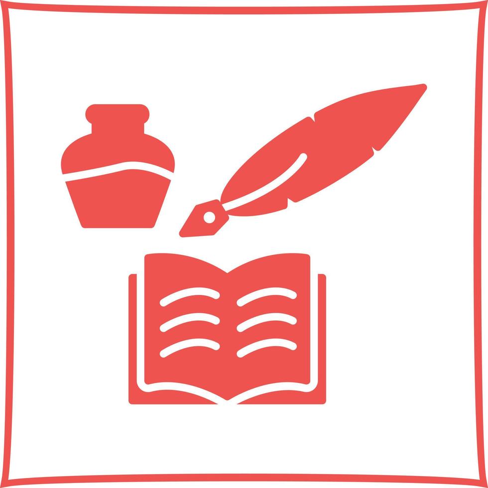 icono de vector de pluma y libro único