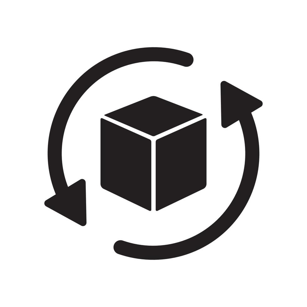 Reload or return package box in circular arrow icon. vector