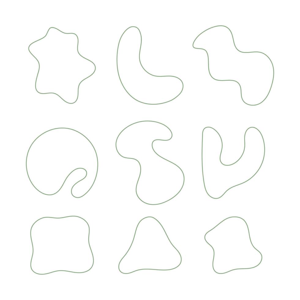 Set of green outline blob isolated for decoration artistic vector illustration.