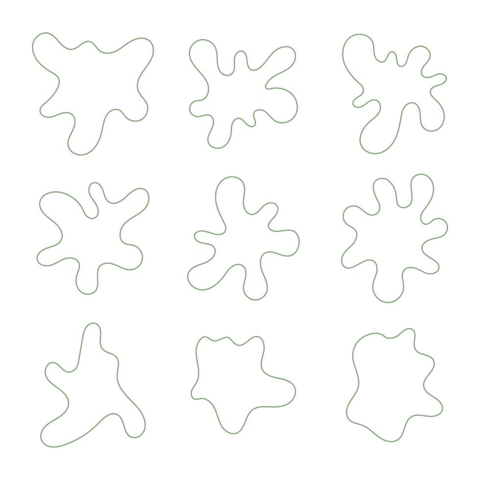 Set of green outline blob isolated for decoration artistic vector illustration.
