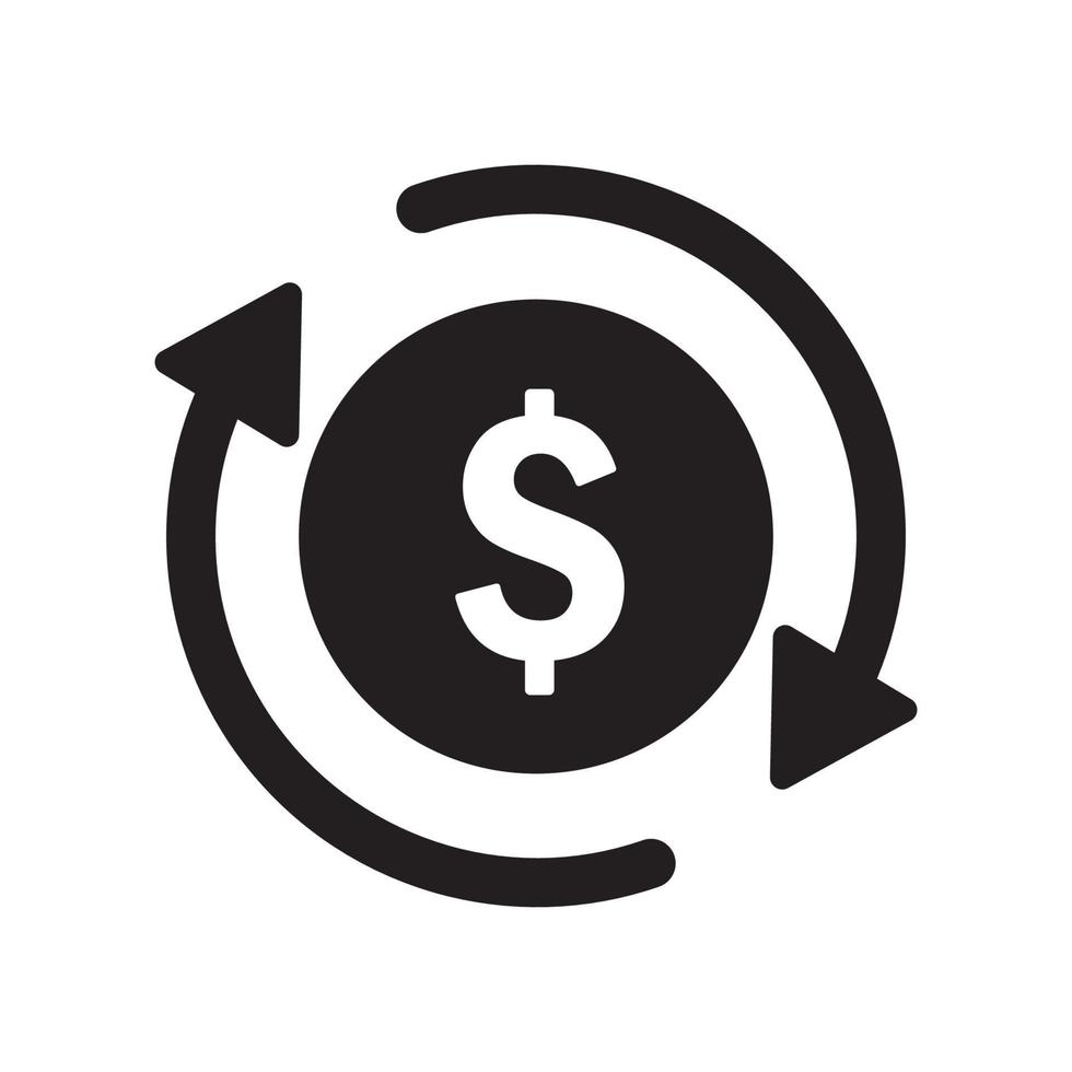 Refund icon, currency exchange, cash back, quick loan, mortgage refinance, insurance concept, fund management, business solution, finance service, return on investment, stock market. vector