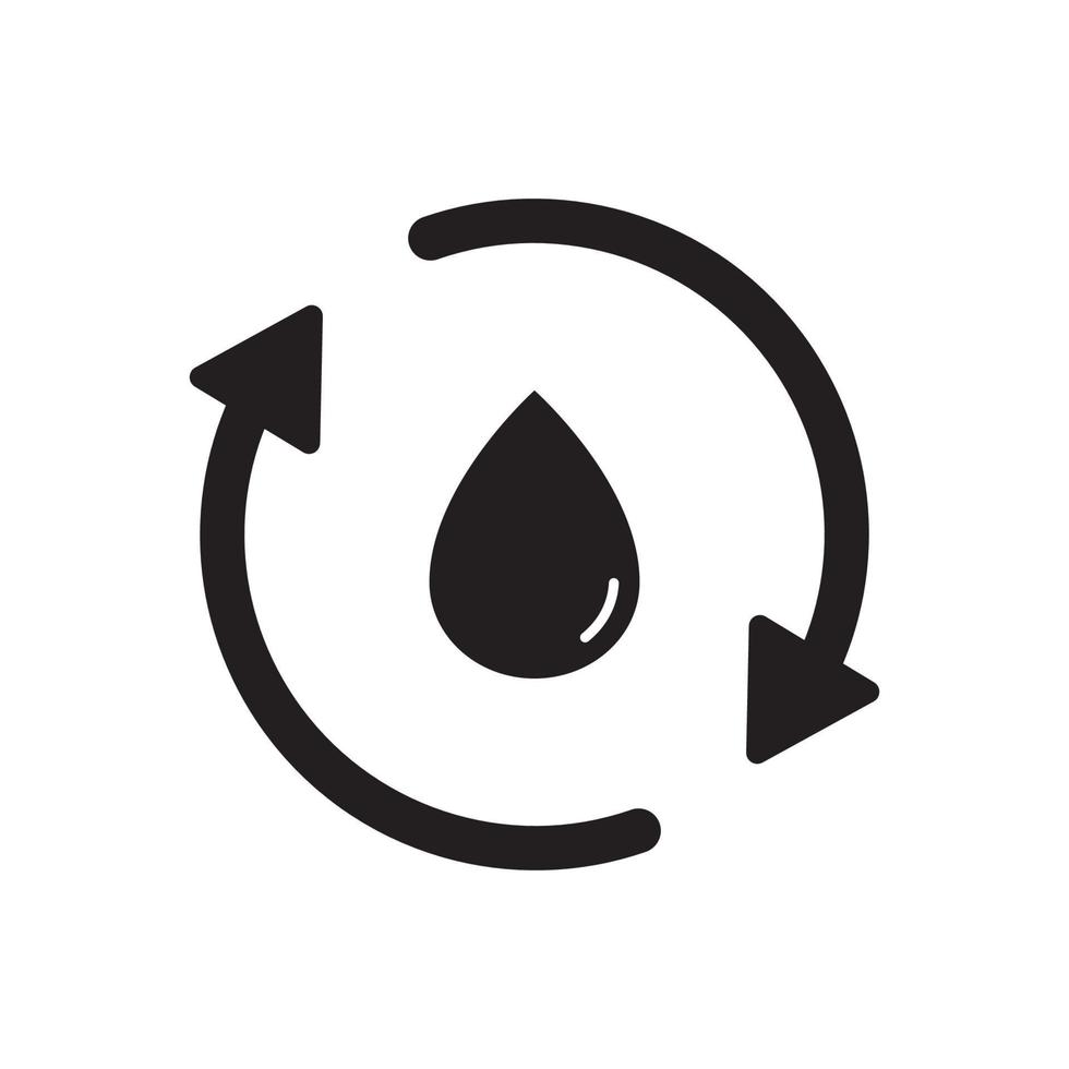 Recycle or reuse water icon. Save world. Water drop with circular arrows isolated. vector