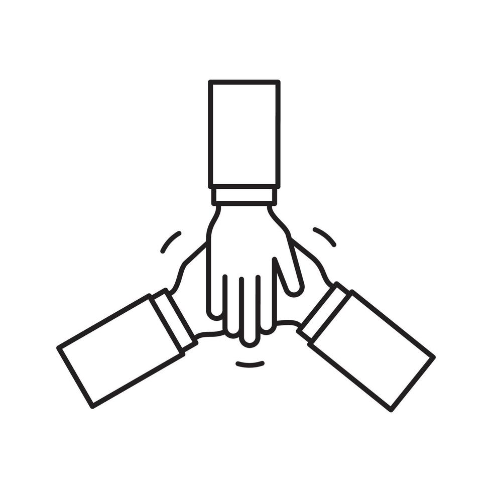 Team work icon, together, cooperation or collaboration, unity concept, employee engagement, crossed hand and on hand, business partnership. vector
