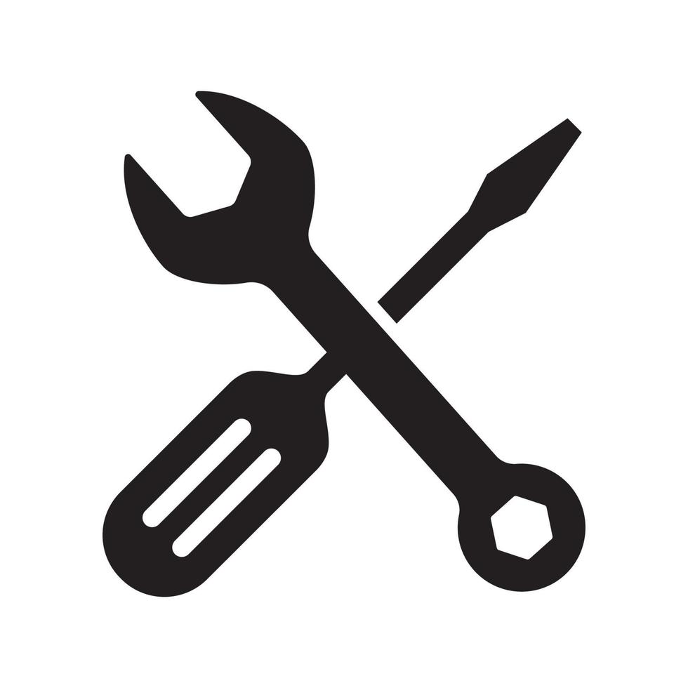 destornillador, llave inglesa, herramientas y equipo icono aislado vector ilustración.