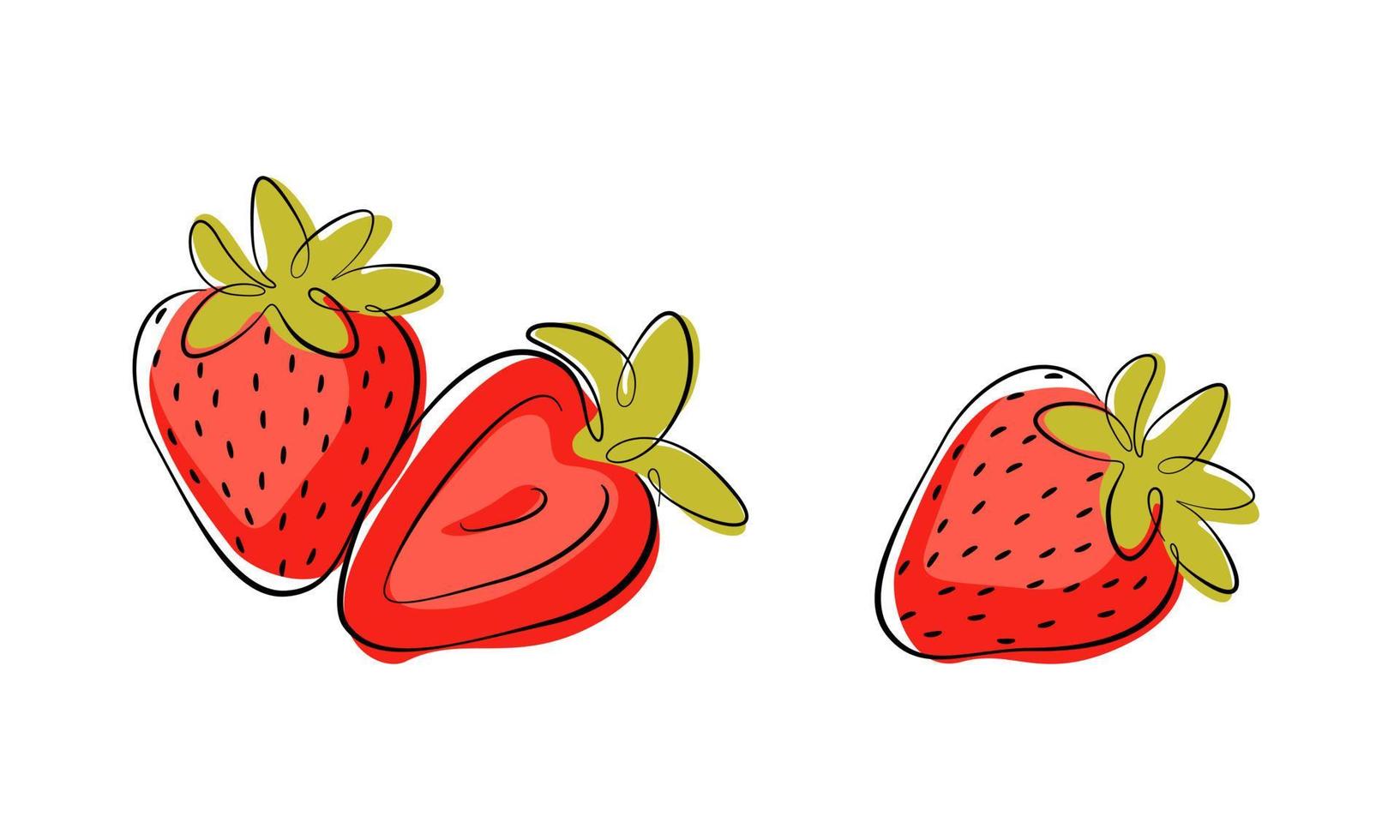 Sketch of strawberries cut out background. Strawberries drawn by hand in outline. Set of bright vector graphic elements for design. Isolated on white background.
