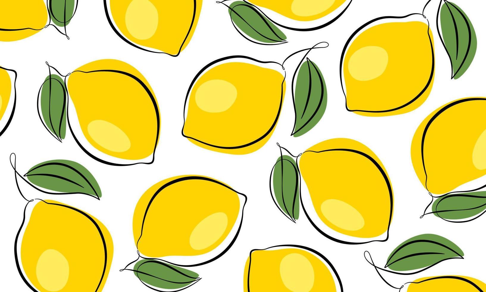 White background with lemons. Flat design. Outline with colored spots. Fresh citrus background. vector