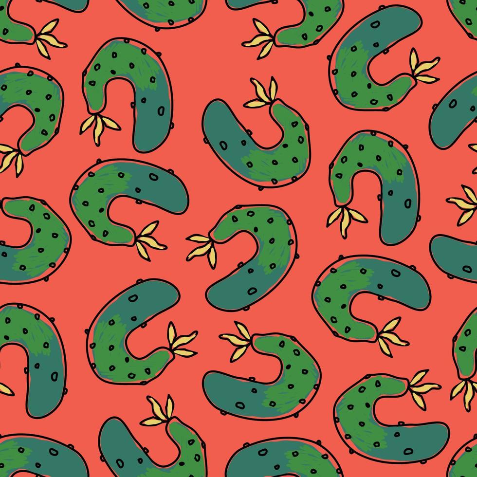 Rotated curved cucumbers on a red background for cosmetics design vector