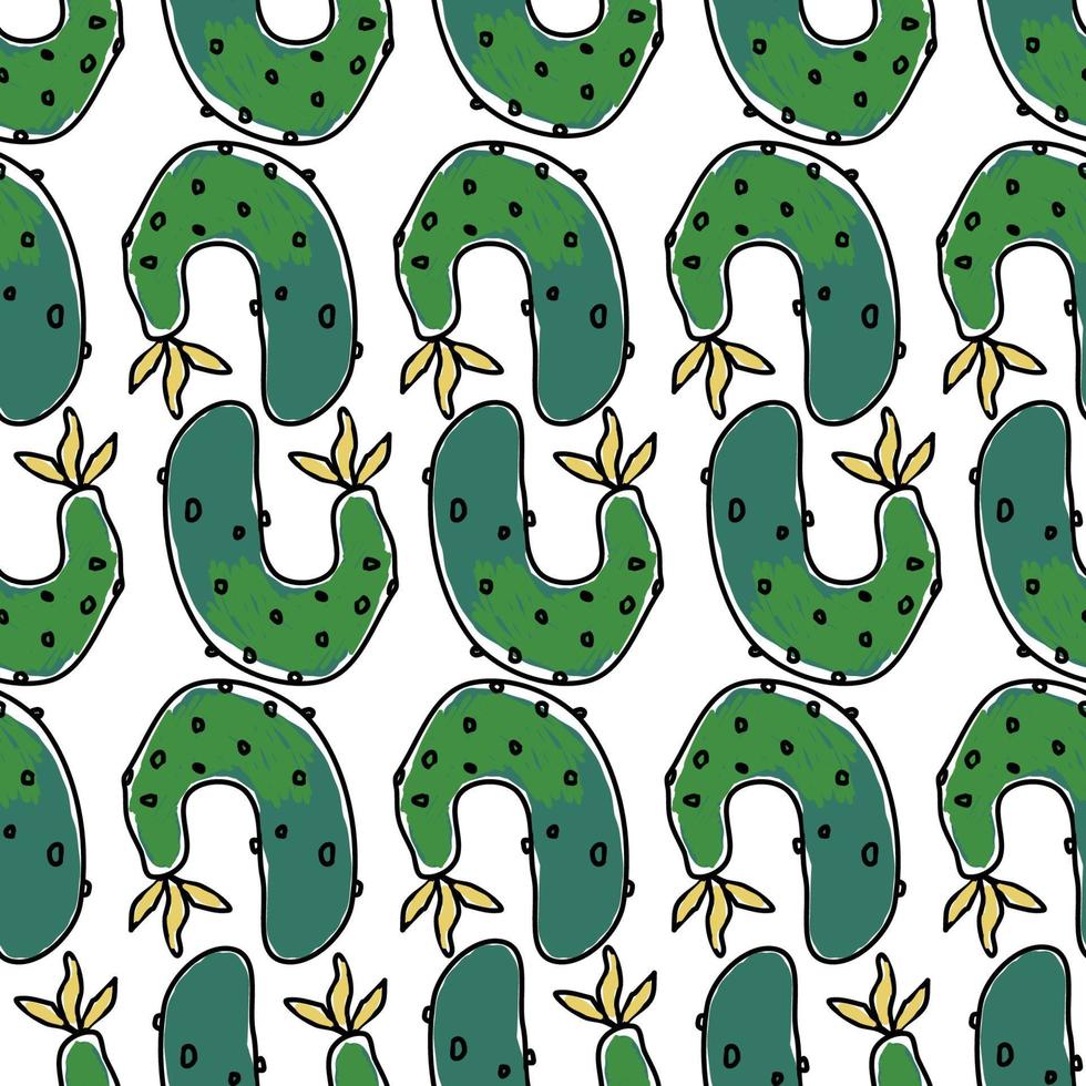 Curved cucumbers are placed hardly on a transparent background, seamless pattern for the design of vegetable products vector