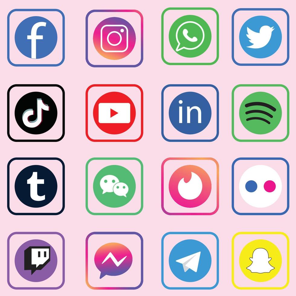 vector social media icons vector set with facebook, instagram, twitter, tiktok, youtube logos