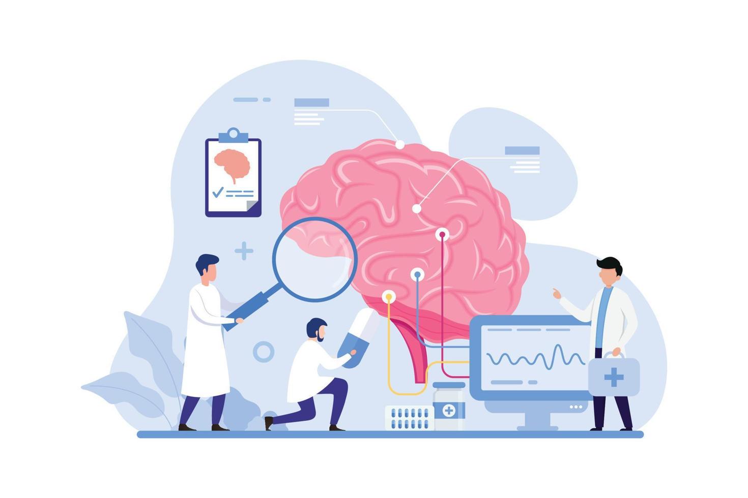 médico examinar y tratar humano cerebro y nervioso sistema vector