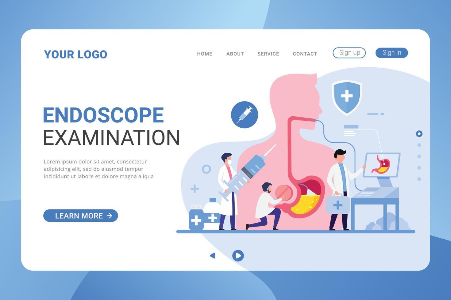 Gastroenterology doctor landing page template design concept vector