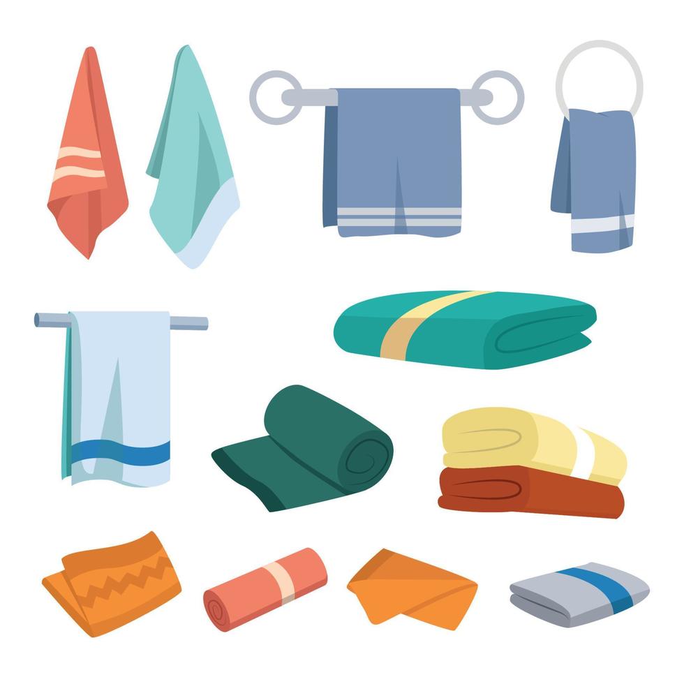 Bath towels vector illustration set