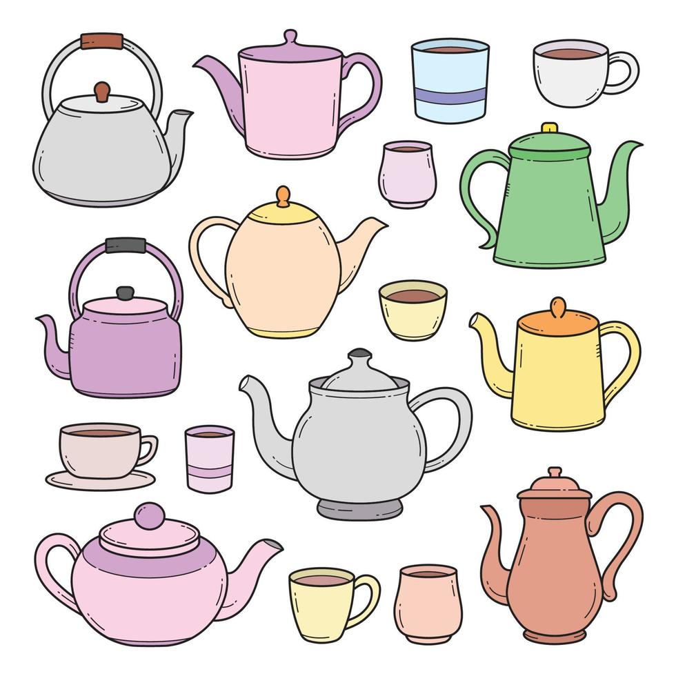 Teapot and cup doodle hand drawn objects sketch vector