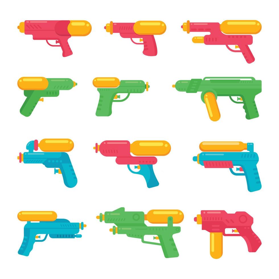 Cartoon kids toy weapons water guns isolated vector illustration
