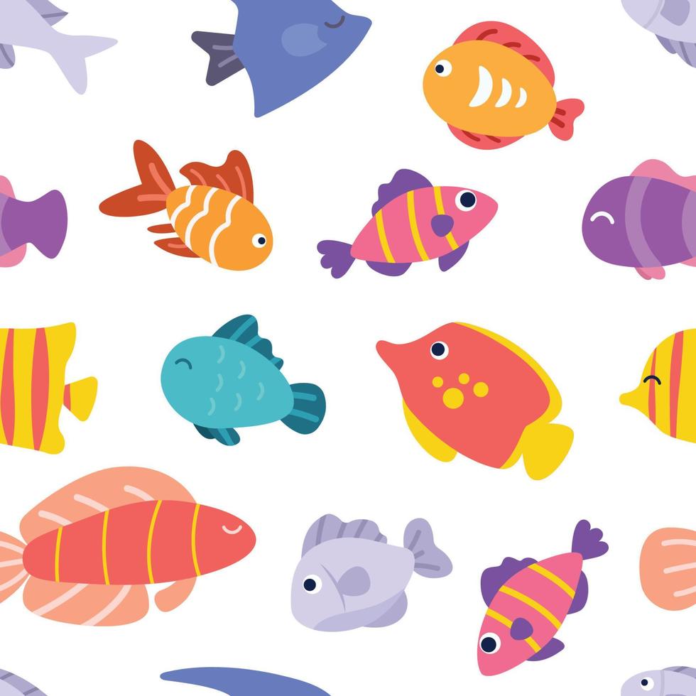 Cute tropical ocean fishes seamless pattern vector