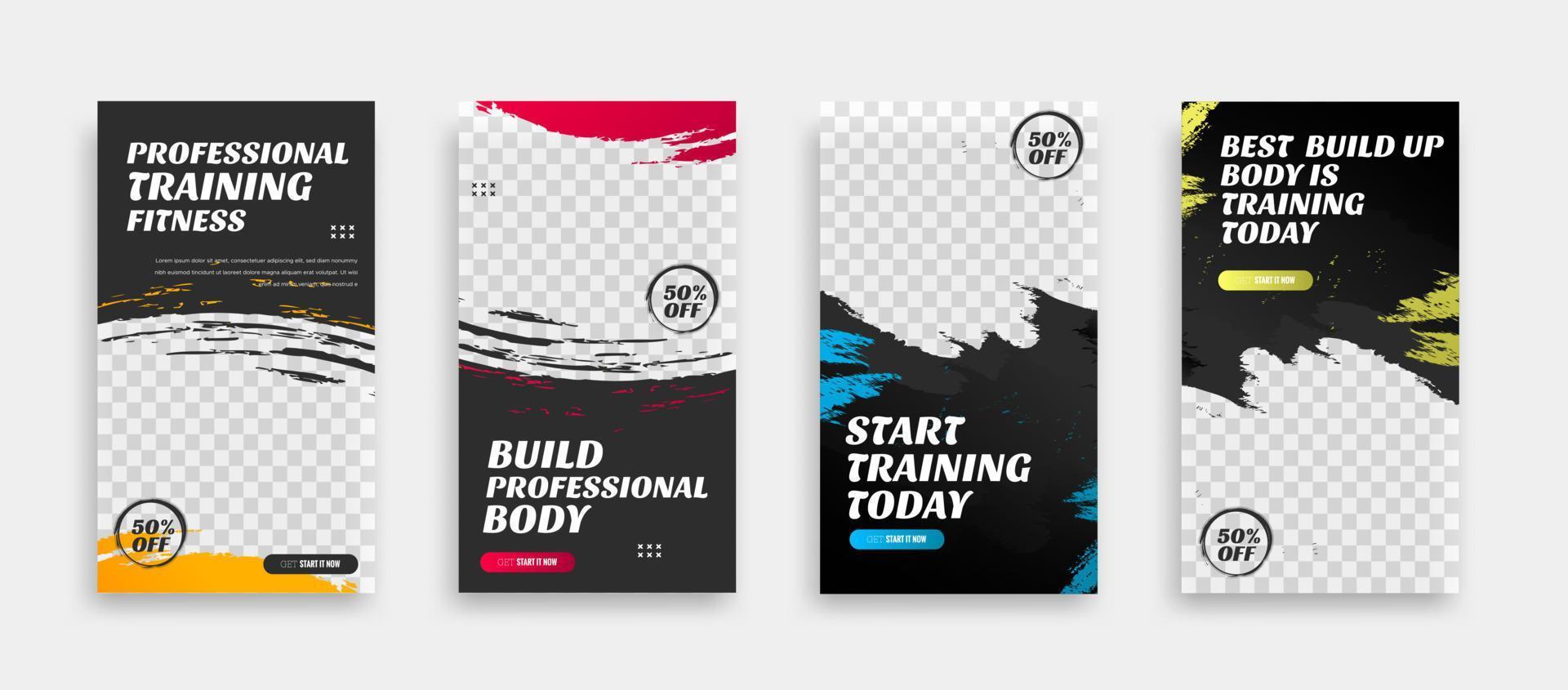 post and story fitness training social media template. social banner for promotion your product. banner square background illustration vector