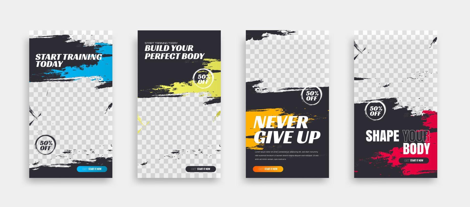 post and story fitness training social media template. social banner for promotion your product. banner square background illustration vector