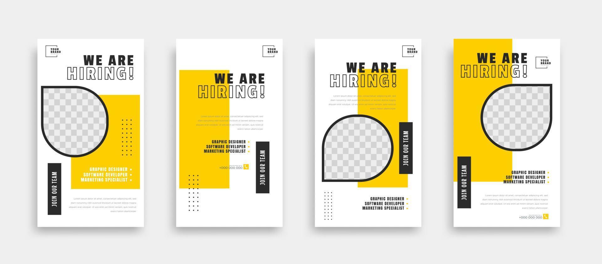 estamos contratando plantilla de diseño de banner de publicación de redes sociales de vacante de trabajo con color amarillo. estamos contratando diseño de banner web cuadrado de vacante de trabajo. vector