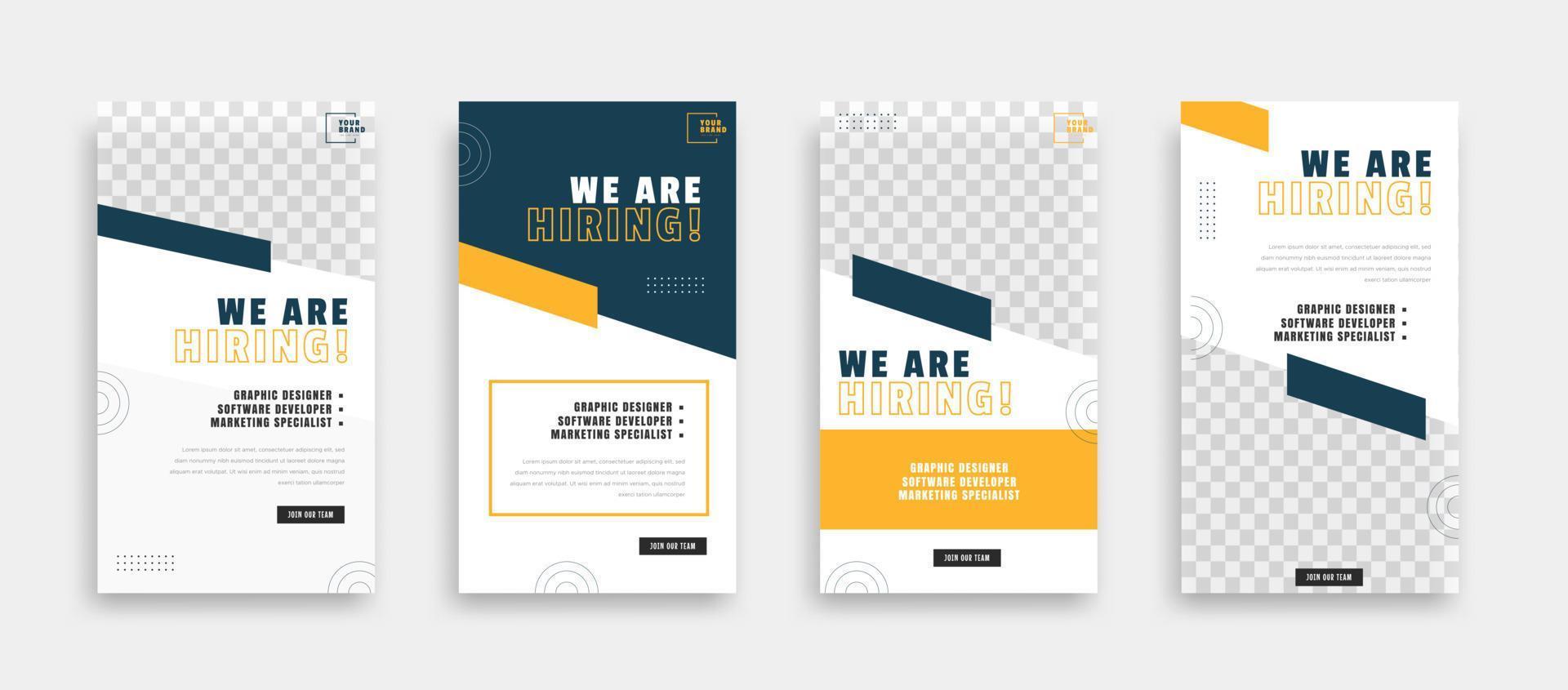 We are hiring job vacancy social media post banner design template with yellow color. We are hiring job vacancy square web banner design vector