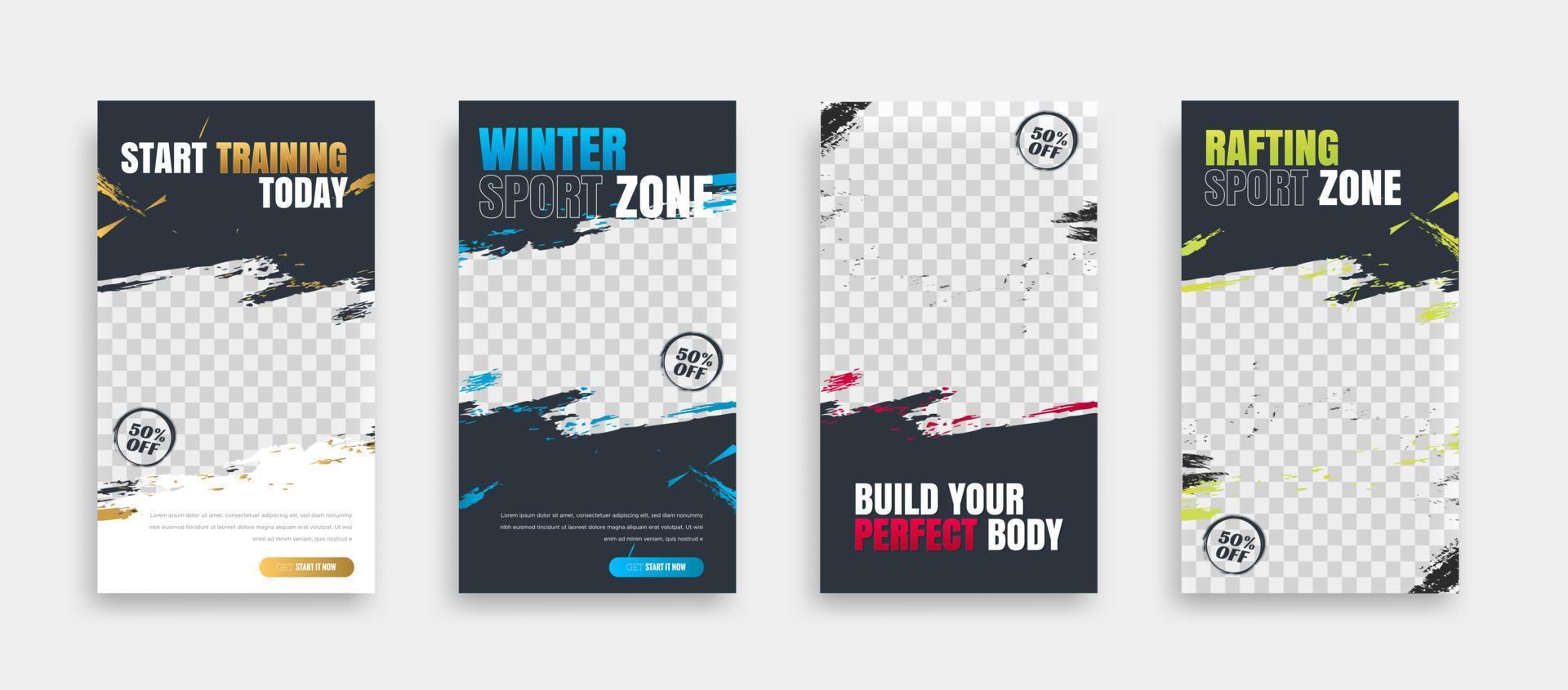 post and story fitness training social media template. social banner for promotion your product. banner square background illustration vector