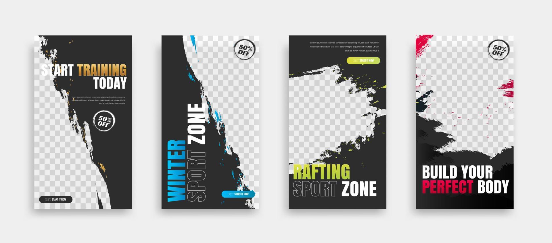 post and story fitness training social media template. social banner for promotion your product. banner square background illustration vector