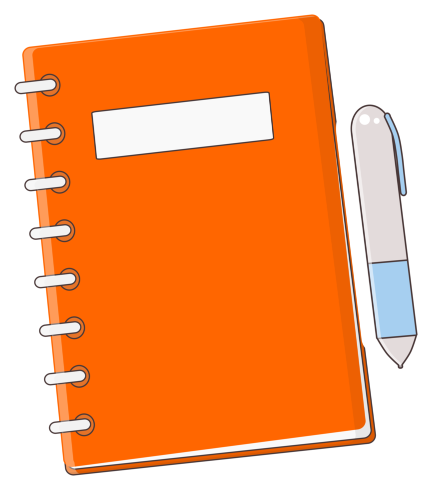 caderno e caneta adesivo png